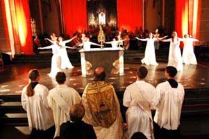 Liturgical dancing girls around an altar